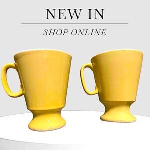 Vintage 1970s MCM Shenango China Set 2 Yellow Pedestal Mugs USA MINT Condition